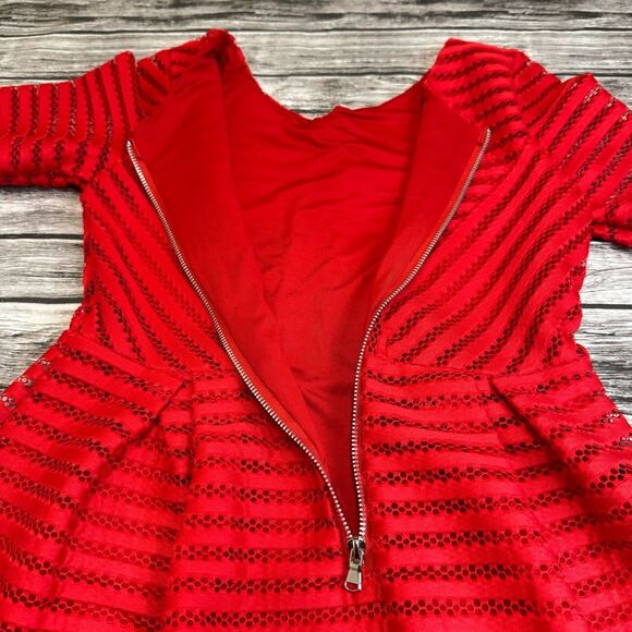 Ubranded Womens Cocktail Dress Bright Red S SM Small Lace Box Pleat Bubble Skirt - Picture 8 of 12